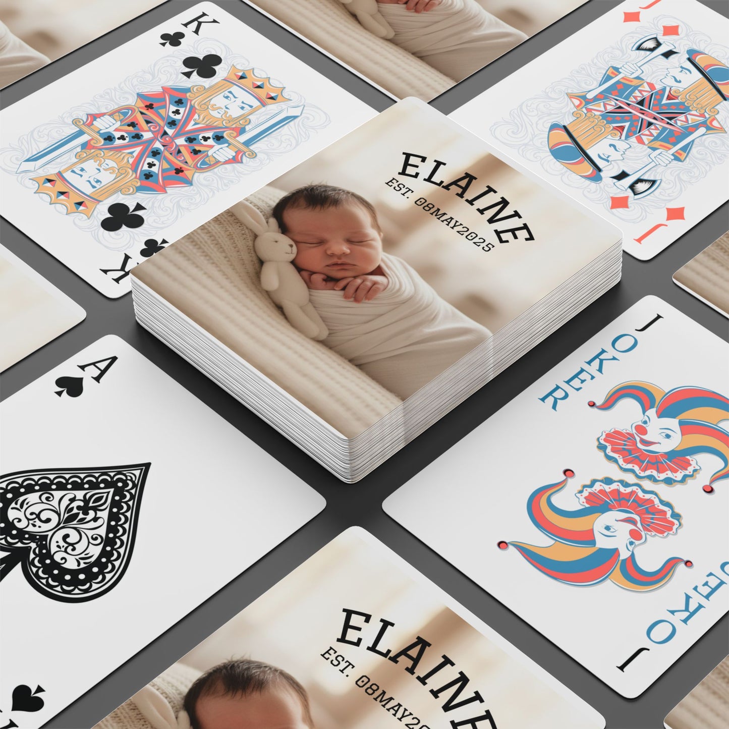 Personalized Newborn Photo Poker Playing Cards | Custom Name Date