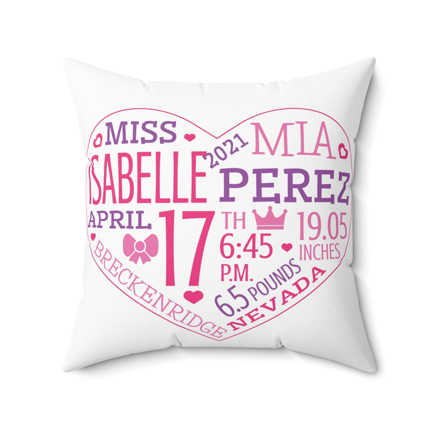 Newborn Birth Stats Pillow