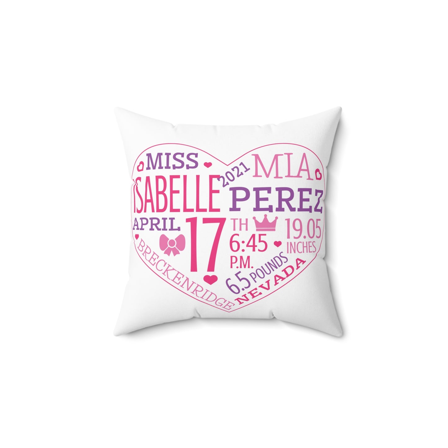 Newborn Birth Stats Pillow