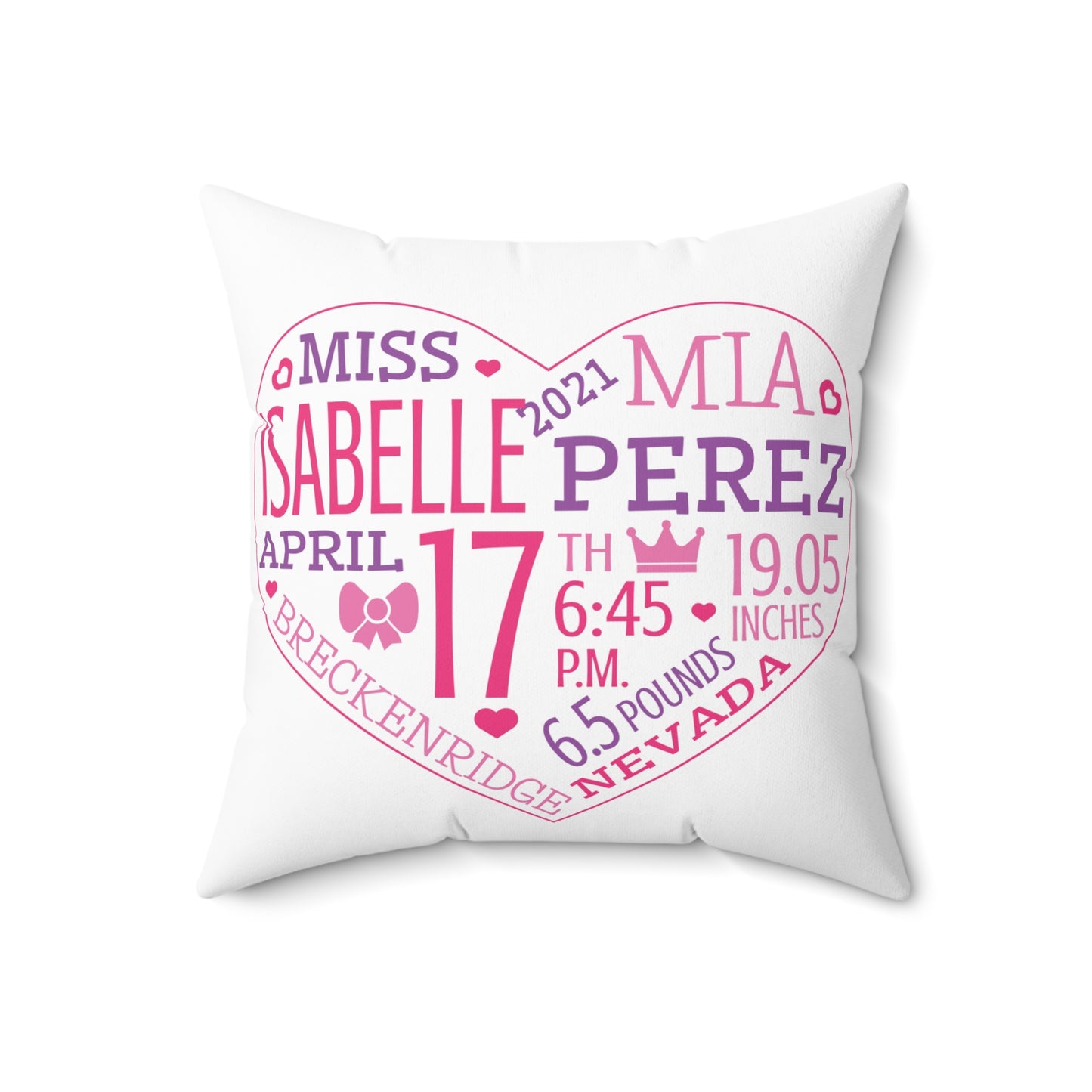 Newborn Birth Stats Pillow