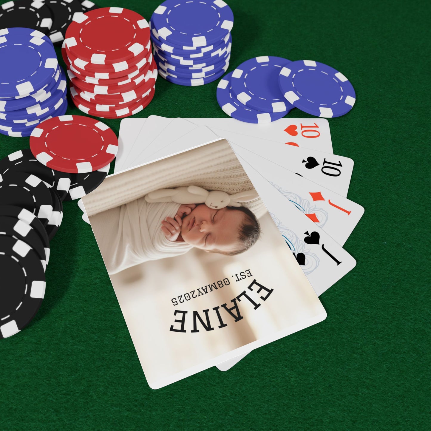 Personalized Newborn Photo Poker Playing Cards | Custom Name Date